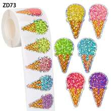500pcs/Roll Laser Ice Cream Stickers | Colorful Decorative Self-Adhesive Gift Stickers, Candy Stickers, Made Of PVC Material - Multicolor - View 5