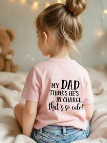 Young Girl Casual Graphic Print Crew Neck Short Sleeve T-Shirt, Summer Top - Pink - View 3