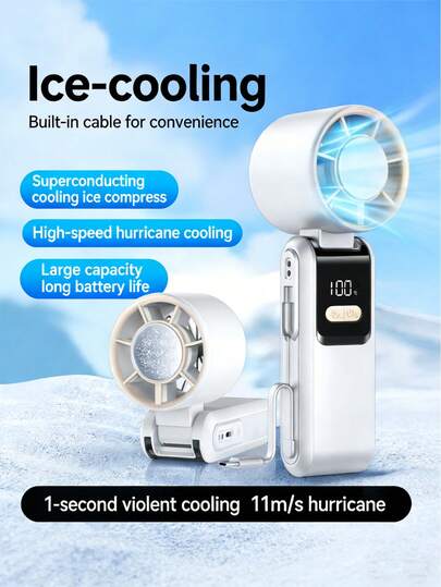 3-In-1 Portable Handheld Foldable Neck Fan With Built-In Type-C Charging Cable, Serves As Emergency Phone Charger, Convenient For Travel And Outdoor Use