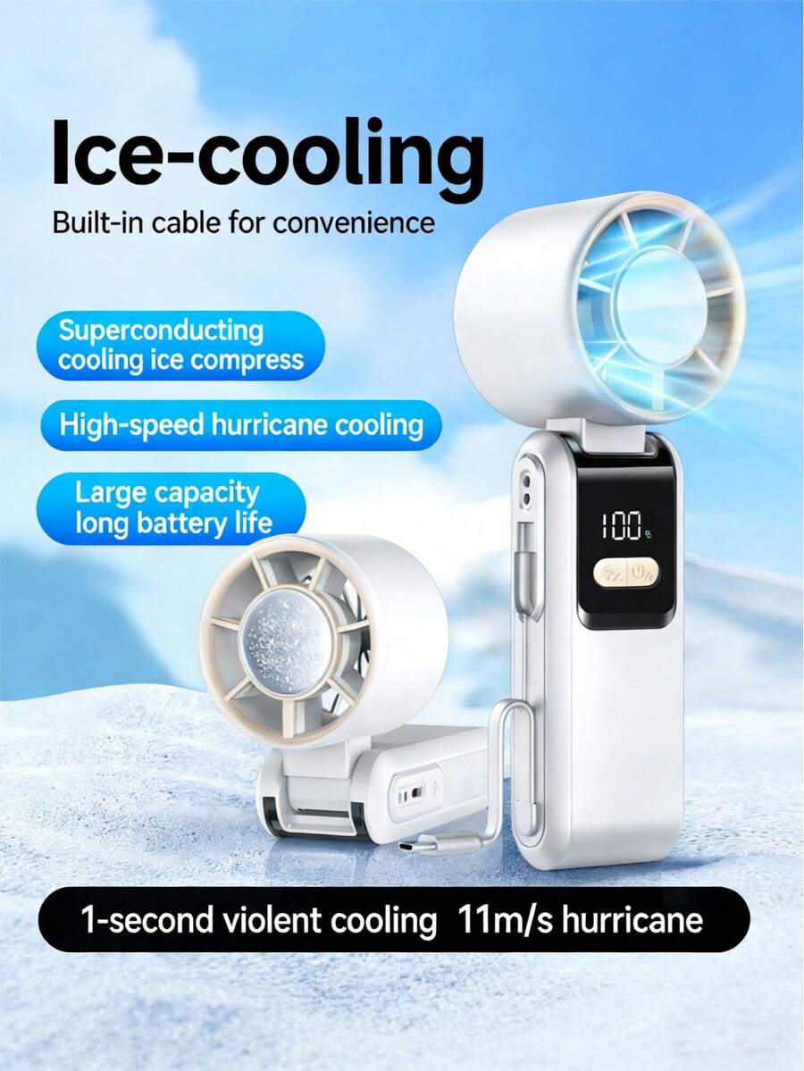 3-In-1 Portable Handheld Foldable Neck Fan With Built-In Type-C Charging Cable, Serves As Emergency Phone Charger, Convenient For Travel And Outdoor Use - Multicolor - View 1