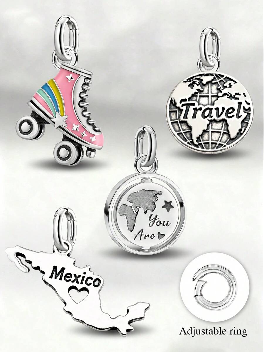 1件简约独特925纯银彩虹滑板吊坠，精致珠宝礼品，男女皆宜