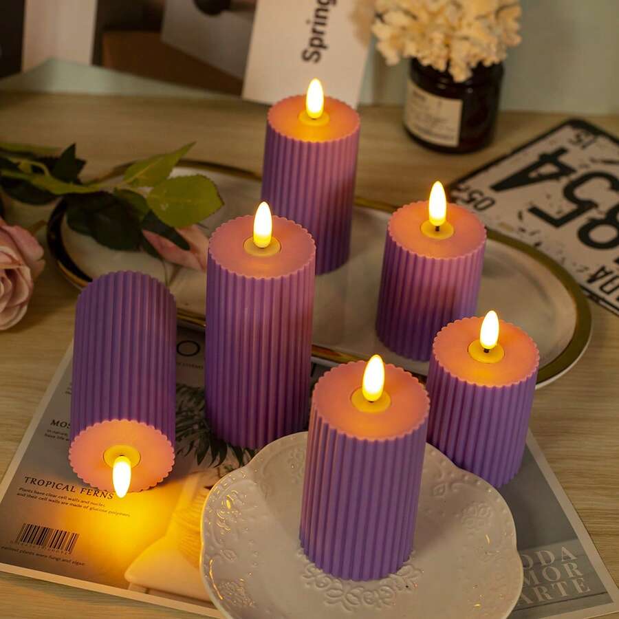 3 Peças de Velas Eletrônicas, Cabeças de Lâmpada no Estilo de Bala em Formato de Engrenagem Roxo e Branco, Velas Eletrônicas à Prova de Chamas e Sem Fumaça com LED, Decoração Doméstica Elegante e Atmosférica, Adequada para Sala de Estar, Quarto, Sala de Jantar, Mesa de Centro, Adequada para Reuniões, Festas, Encontros - Conjunto de 3 peças roxo - Visão 1