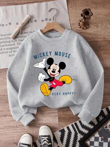 1pc Disney Mickey Mouse Joyful Energetic Pose Graphic Tween Boys Playful Vibrant Sweatshirt - Comfortable & Easy To Wear, Perfect For Weekend Hangouts & Casual Gatherings - 灰色 - 查看 1