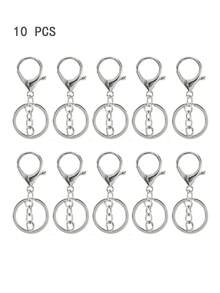 10pcs Metal Lobster Clasp Key Chains, 4-Link Chains/8-Shape Chain Key Fob Pendant, DIY Alloy Keyring Jewelry Accessories Car Accessories Bag Charm School Cute Goth Y2k - Gold + Silver - View 4