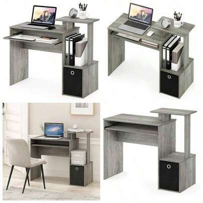 Econ Multipurpose Home Office Computer Writing Desk, Computer Desk, Study Desk,/ Bin, French Oak, 1x 86.6 Hx 39.9 D