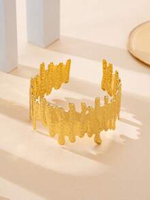 1 pieza Brazalete ancho geométrico asimétrico elegante y exagerado de estilo vintage para mujeres, adecuado para fiestas, banquetes y uso diario - Amarillo Oro - Ver 3