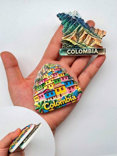 1 pieza Imán de nevera 3D con casa colorida + Montañas de los Andes, artesanía de resina en relieve de alta gama 3D, pegatina magnética estereoscópica 3D exquisita de PVC con paisaje, regalo de decoración del hogar para amantes de los viajes, Colombia