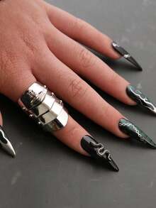 Anillos de pareja con forma de Saturno, de varias capas y ajustables, con diseño punk y hip hop - Anillo de unión de armadura de 3 secciones - Ver 4