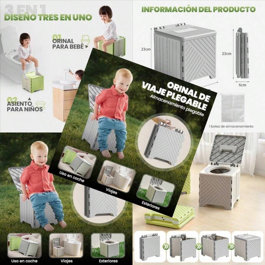 KIONO 3 en  Orinal de aje Portatil para Niños Portatil Orinal de Emerncia Niños y Niñas para ajes ene con 5 Bs de Limpieza Portatil Orinal de Emerncia para ajes Camping Inter y Exter Verde - verde - Ver 1