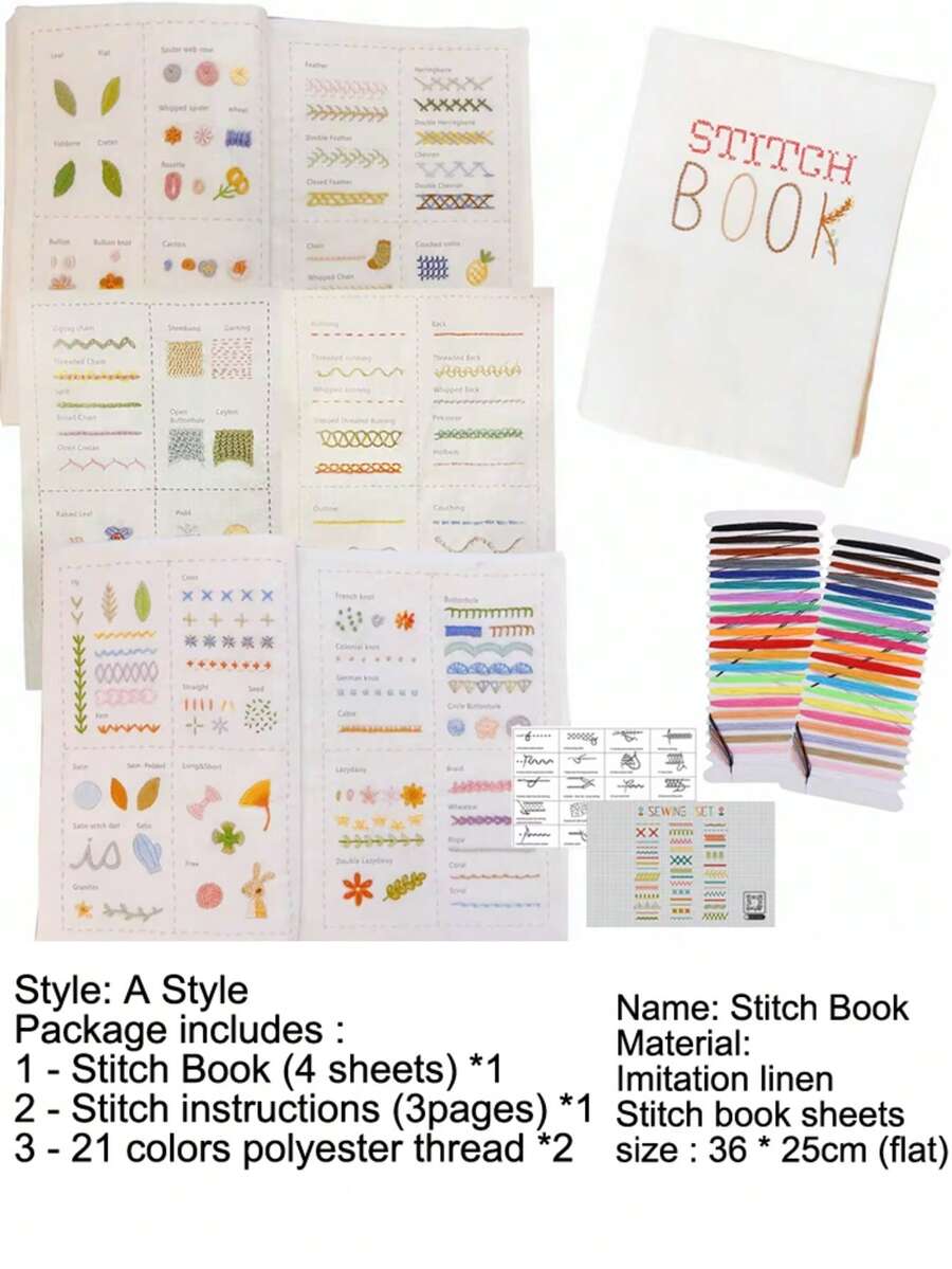 LAMYA Embroidery Stitching Beginner's Guide, Creative Sewing Book, DIY Stitching Illustrated Book, Embroidery & Sewing Kit - White - View 1