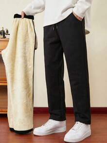 舒适宽松男士运动裤 - 黑色慢跑裤，柔软口袋，男友风，抽绳腰带，纯色设计，四季皆宜，休闲放松及户外活动的理想之选，轻便运动裤，适合锻炼、跑步、健身和训练 - 黑色 - 查看 11