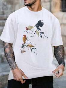 Camiseta de manga corta con estampado de gallos y flores para uso diario en interiores y exteriores 0UEY - Blanco - Ver 2