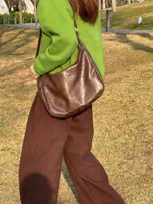 Vintage Maillard Crossbody Bag, Women's New Korean Fashion Handbag, Large Capacity Shoulder Bag, Essential For Back To School Season, Great Teacher's Day Gift, Appreciation Gift, Teacher's Bag, Education Worker's Gift, Ideal Bridesmaid Gift For Mom, Retro Style Women Bag, Teacher Gift - Brown - View 6