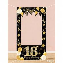 1 个黑色和金色气球、18 岁生日背景、乙烯基照片背景、房间装饰、派对用品、摄影道具、成人生日庆祝装饰品 - 彩色 - 查看 4