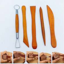 5pcs Wooden Pottery Clay Sculpting Tool Set, Art Supplies For DIY Clay Modeling, Carving And Sculpting - Multicolor - View 10