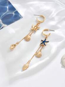 1 Đôi bông tai nữ thanh lịch, phong cách boho cổ điển, thiết kế mặt dây chuyền hình sao biển và vỏ sò tối giản với đá pha lê lấp lánh và tua rua ngọc trai giả, phù hợp cho các dịp thường ngày, đi biển, tiệc tùng, lễ hội, làm quà tặng, phụ kiện đa năng. - vàng - Xem 4