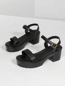 Women's Buckle Design Fashion Daily Wear High Heel Sandals - Black - View 4