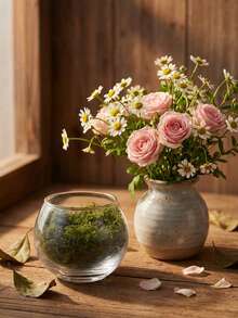 1Pc/3Pcs Moss Vase, Wabi-Sabi Glass Vase With Preserved Moss For Meditation Nooks, Gallery Installations, Relaxation Spaces. Great For Combining With Natural Stone Accents To Balance A Space, Styling A Minimalist Yoga Studio, Or Adding Warmth To A Sunlit Reading Corner, And Suitable For Wellness Centers, Art Exhibitions, And Bohemian-Style Homes. - Multicolor - View 2