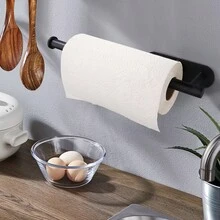 Black Paper Towel Holder, No Punch Wall Mounted Storage Rack - 黑色 - 查看 2
