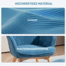 Sessel Mit Hocker, Ohrensessel Mit Hoher Rückenlehne, Holzbeine, Loungesessel Mit Getuftetem Design, Cord-Optik, Für Wohnzimmer, Blau - Blue - View 5