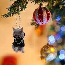 1-Piece Cool Car Hanging Ornament - Street Fashion Cat Design, Multi-Functional Pet-Themed Accessory | Christmas Gift/Exquisite Keychain/Car Hanging Decoration - 1pc - View 4