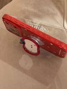 1个红色薄膜外壳绿色波点全包手机壳 + 绿叶红果镜面支架，兼容 12/13/14/15/16/17/Pro Max - 紅色 - 查看 3