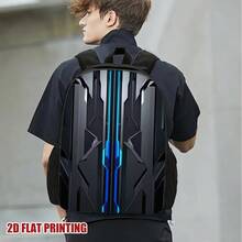 1 pieza Mochila inspirada en la tecnología futurista - Correa ajustable ligera, diseño de impresión plana 2D, cierre con cremallera y poliéster lavable a mano para el viaje y el uso diario, mochila para viajes, acabado de textura elegante, plano 2D - negro - Ver 8