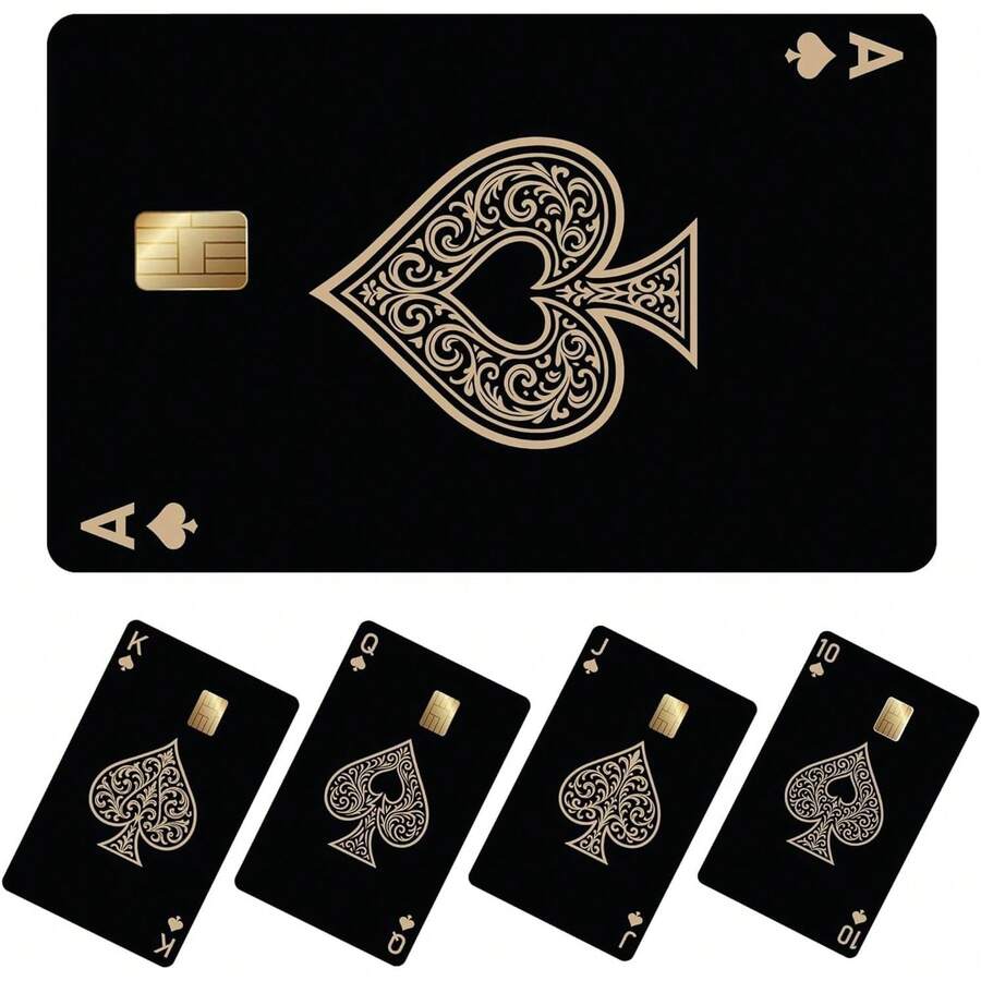 1pc/3pcs/5pcs Credit Card Stickers, Interesting Credit Card Cover Stickers, Waterproof Cute Cartoon Stickers Suitable For Debit Cards, Credit Cards, Bank Cards, EBT Cards, Keys, Transit Cards, ID Cards (Playing Card Pattern) - Playing Cards 10/J/Q/K/A Dealt Randomly - View 1