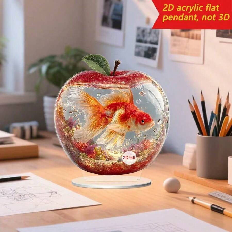 2D亚克力立式苹果造型创意家居装饰牌，适用于客厅、玄关、桌面、圣诞装饰