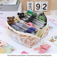 大容量多功能铅笔盒，带桌面收纳隔层，采用耐用涤纶材质，男女学生办公用品收纳盒，便携式学习桌面收纳盒，多隔层设计，可存放钢笔和马克笔，是开学的理想礼物，1 个水豚铅笔盒 - 彩色 - 查看 14
