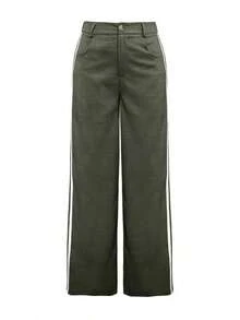 [Elegant & Sexy Pants] Women's Elegant & Sexy Straight-Leg Pants |   Non-Stretch Trousers, Suitable For Office, Party, Daily Wear - Machine Washable, Breathable Fabric, Simple Design, Casual Homewear, Fashion Enthusiast's Choice - Stylish - 軍綠色 - 查看 3