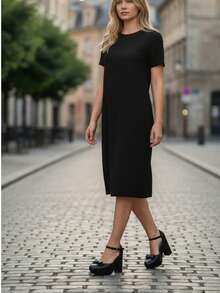 Zapatillas para mujer, tacón alto y suela antideslizante, con moño delantero, Cómodas. - Negro - Ver 5