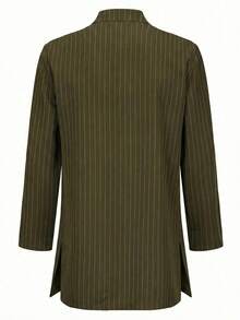 2pcs Men's Wedding Suit Set, Waist Cinched Pants, Striped Long Sleeve Shirt, African Formal Attire - Olive Green - View 3