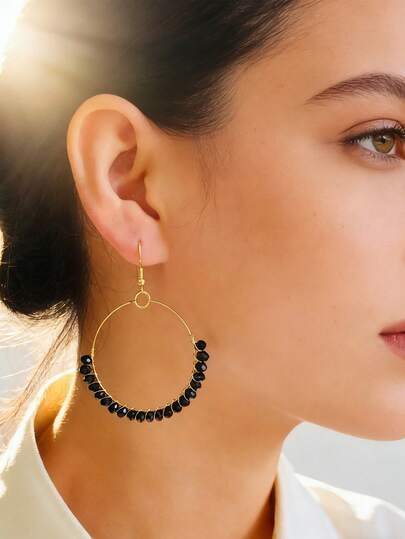 6对/套 手工铜丝缠绕水晶玻璃几何镂空圆形复古耳环套装 女士