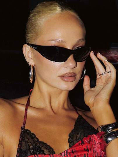 1pc Y2K Wraparound Fashion Glasses, Millennium Futuristic Style, European & American Style Glasses, Integrated Personalized Eyewear