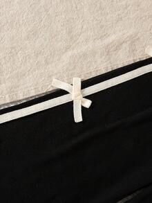 夏季女婴可爱休闲蝴蝶结印花白色圆领短袖上衣和黑色休闲长裤蝴蝶结套装 - 黑與白 - 查看 8