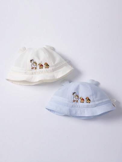 TUTUYA Baby Sun Hat Bucket Hat, Infant Sun Protection Hat, Cute Duck Embroidery Children's Sun Hat, Cartoon Kids Hat For Daily/Outdoor/Play, Adjustable Drawstring Size
