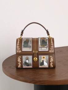 2026新款高端时尚女士手提包，复古Y2K奢华塔罗牌波士顿枕形包，精致工艺可爱猫咪图案医生包，粉紫色独特造型大容量圆形包，街头风小众设计女士托特单肩斜挎包 - 彩色 - 查看 19