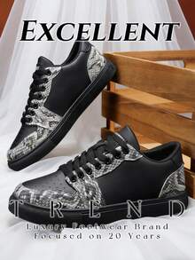 2026新款男鞋，黑灰蛇纹拼接低帮运动鞋，休闲乐福鞋，可个性化定制，厚底防滑日常百搭鞋 - 黑色 - 查看 2