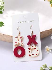 1 Pair Acrylic Painted XO Heart Print Earrings, Elegant & Sexy Earrings, Soft Ceramic Texture, Valentine's Day Gift - Letter - View 4