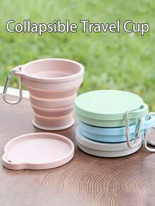 1个硅胶可折叠旅行杯，带盖硅胶折叠露营杯，旅行硅胶折叠杯，伸缩杯，可重复使用可伸缩便携式饮水杯 - 彩色 - 查看 1