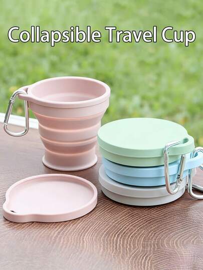 1个硅胶折叠旅行杯，带盖硅胶折叠露营杯，旅行硅胶折叠杯，伸缩杯，可重复使用可伸缩便携式饮水杯，便携式饮水杯，户外杯，运动杯，硅胶折叠杯，硅胶杯，带盖和钥匙扣的折叠杯，可轻松放入您的口袋、钱包或背包中。