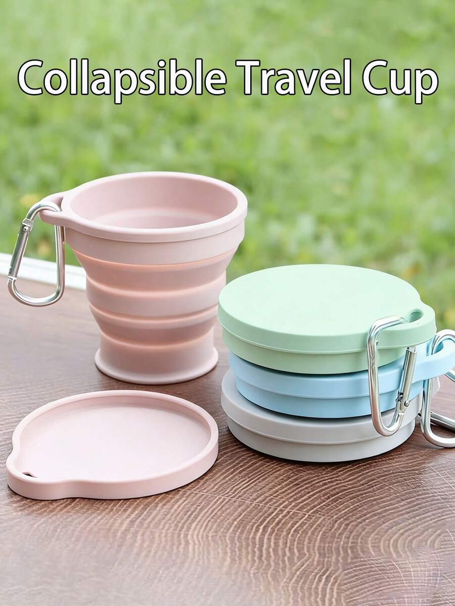 1个硅胶可折叠旅行杯，带盖硅胶折叠露营杯，旅行硅胶折叠杯，伸缩杯，可重复使用可伸缩便携式饮水杯 - 彩色 - 查看 1