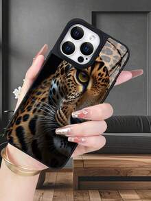 A Leopard Close-Up With Spotted Pattern Large-Hole Glass-Textured Phone Case, Compatible With IPhone 11/12/13/14/15/16/17/Pro/Pro Max/Plus/Air, Galaxy S22/S23/S24/S25/Plus/Ultra. Features A Skin-Friendly Feel, Made Of PC + TPU + Glass Materials, Minimalist And Stylish, Suitable For Both Men And Women. - Black - View 3