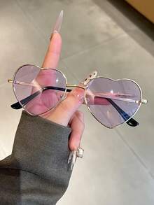 新款金属心形时尚眼镜，街头风百搭眼镜，情侣礼物，情人节必备礼物，派对配饰 - 彩色 - 查看 2