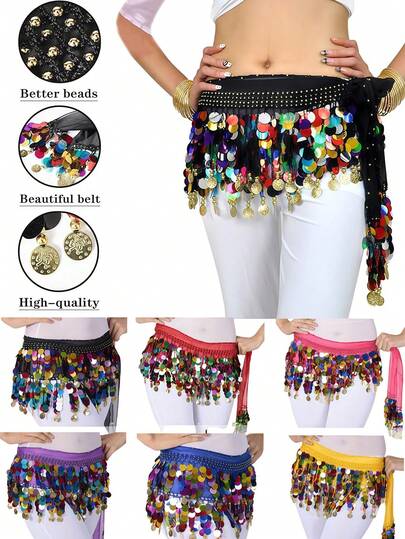 2 قطعة خيارات 8 ألوان سلسلة خصر رقص البطن، سلسلة خصر رقص البطن المرصعة بالترتر، وشاح ورقص المربع/ ممارسة الرقص أداء الحوض، 88 قطعة وشاح حوض رقص البطن من الشيفون الملون، وشاح حوض رقص البطن، لف فستان رقص البطن المرصع بالترتر اللامع، زي رقص البطن مناسب للرقص والحفلات والأداء