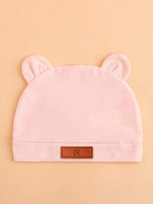 1pc Baby Pink 26 Letter Leather Label Beanie Hat, Cute & Fashionable, Comfortable Stretchy Soft, Suitable For Newborn Babies Spring/Summer Daily Wear And Outings, Great As Birthday Gift - Pink - View 19