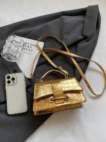 Gold Crocodile-Texture Top Handle Bag | Elegant Structured Shoulder Bag With Detachable Strap & Front Flap Closure | Chic Metallic Evening Purse For Women, Parties, Weddings, Date Nights | Premium Look Designer Style Handbag Shine In Style With This Stunning Gold Crocodile-Texture Handbag ! Featuring A Sleek Structured Silhouette And A Sophisticated Metallic Finish, This Versatile Bag Includes Both A Chic Top Handle And A Detachable Adjustable Shoulder Strap For Multiple Carrying Options. The Elegant Front Flap With A Secure Clasp Closure Adds A Touch Of Luxury, Making It Perfect For Special Occasions Like Weddings, Parties, Date Nights, Or Evening Events. Crafted With Attention To Detail And A Premium Look, This Bag Pairs Effortlessly With Dresses, Suits, Or Casual-Chic Outfits. - Nhiều màu - Xem 8