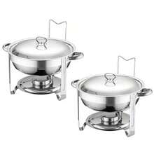 4.5L Stainless Steel Chafing Dish Set 2 Pack: Round With Lid & Tongs For Events Catering - Silver - View 9