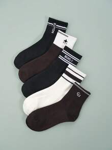 1双/5双装 男士纯棉字母条纹图案休闲运动短袜 - 彩色 - 查看 27